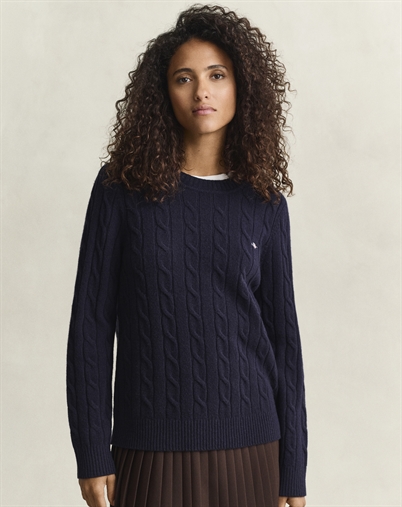 Gant - Lambswool Cable C-Neck Strik - Evening Blue